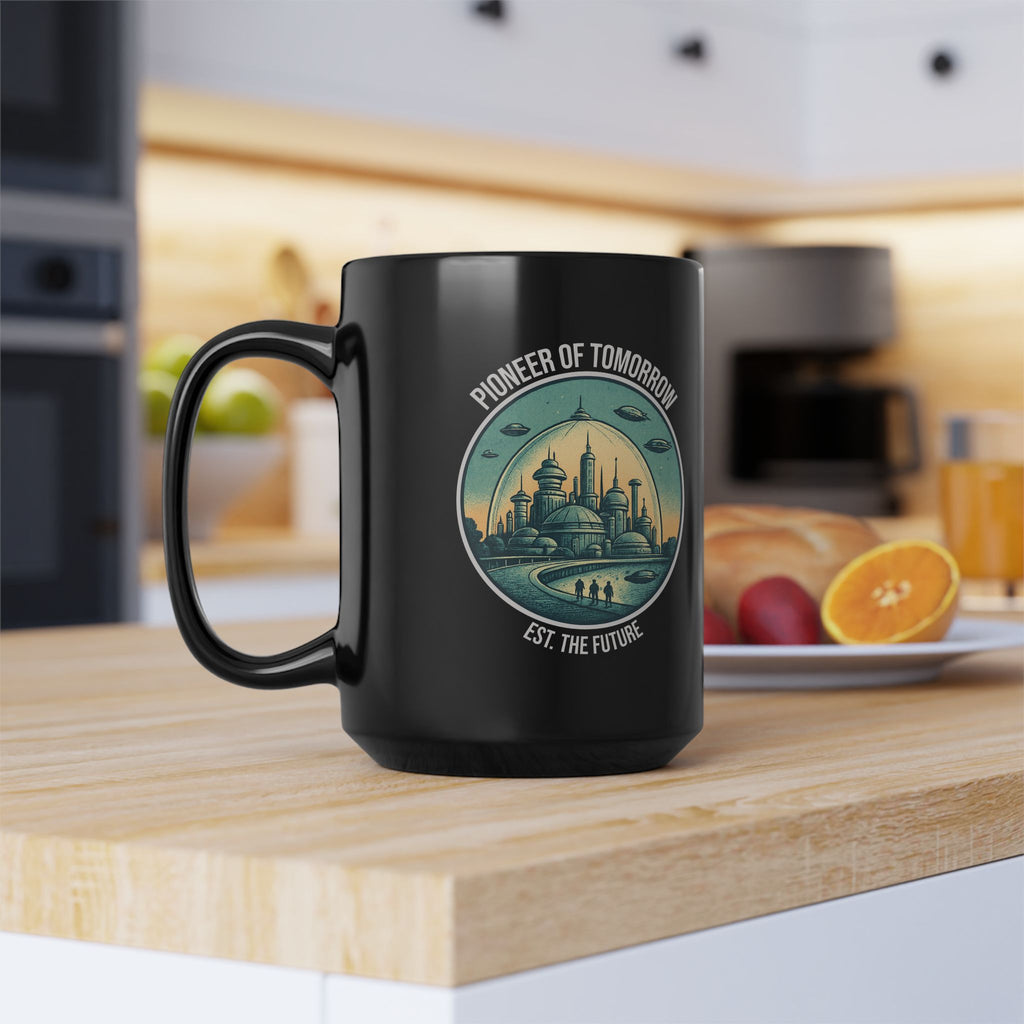 Sci-Fi Black Mug "Pioneer of Tomorrow" (15 oz)