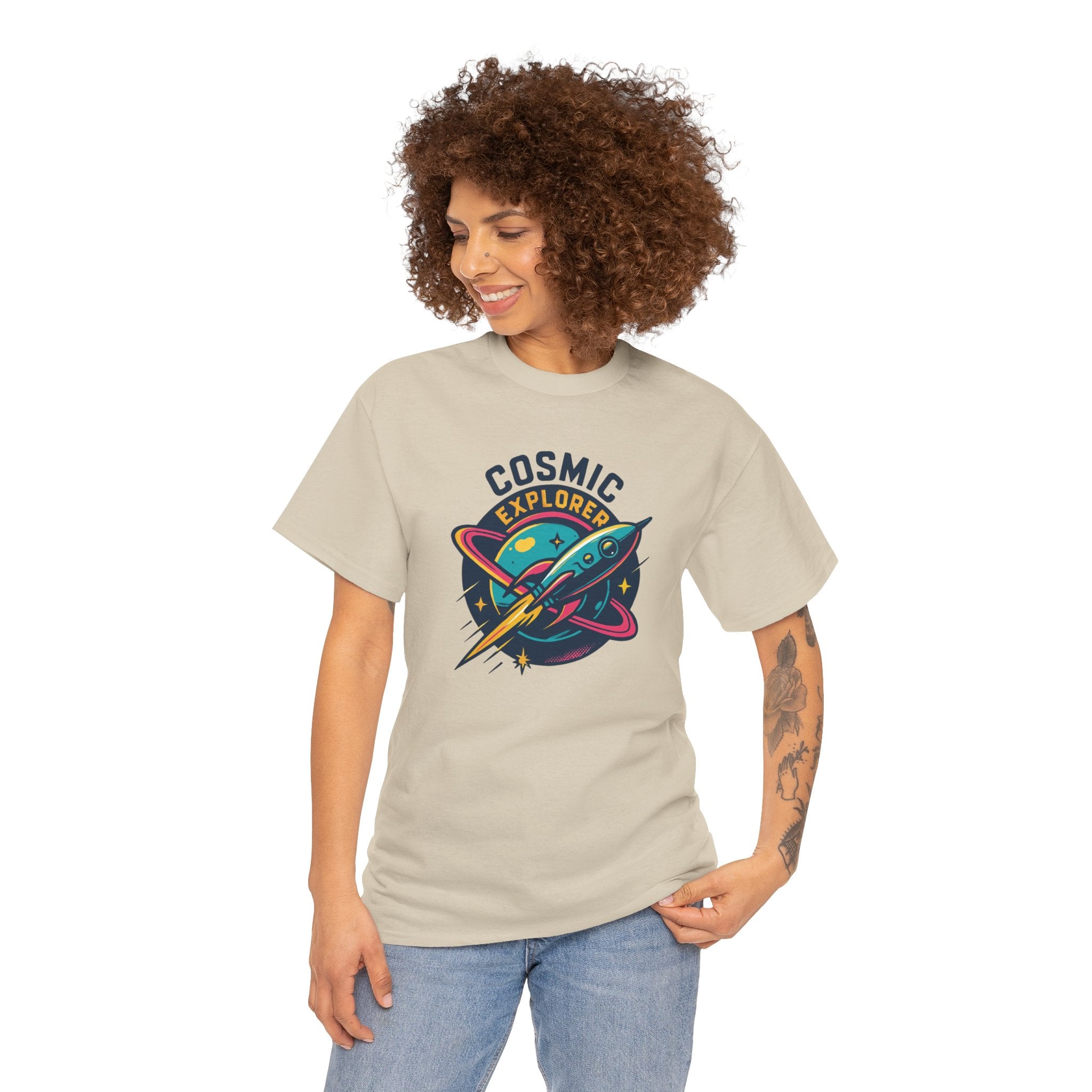 Graphic Tee | Cosmic Explorer | Retro Rocket in Orbit