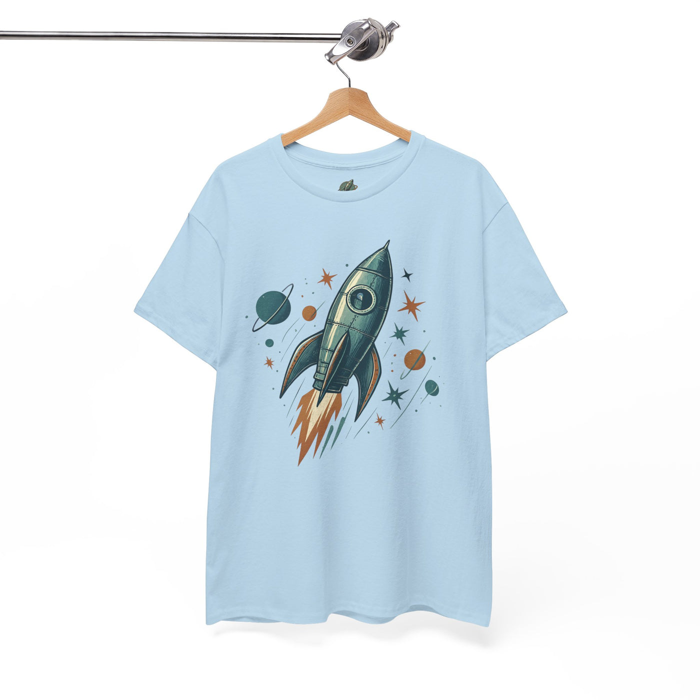light blue retro rocket t shirt