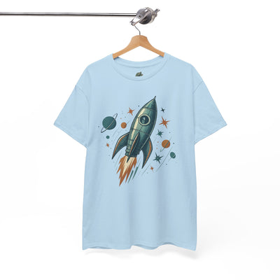 light blue retro rocket t shirt