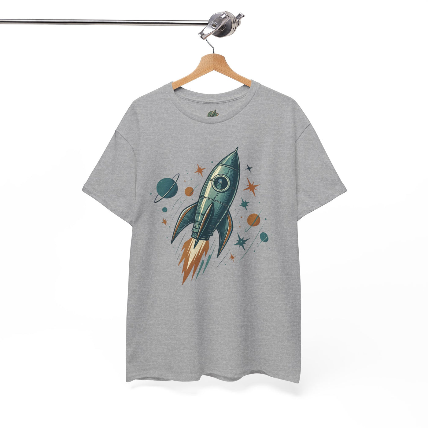 gray retro rocket t shirt