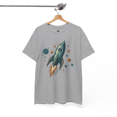 gray retro rocket t shirt