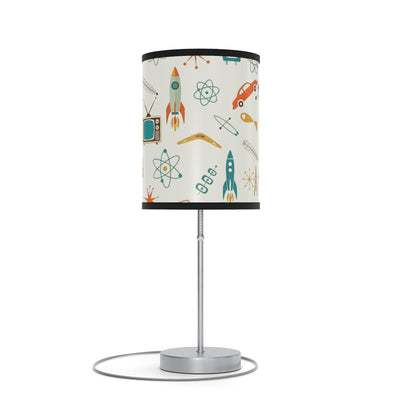 Table lamp with a space-themed shade on a white background